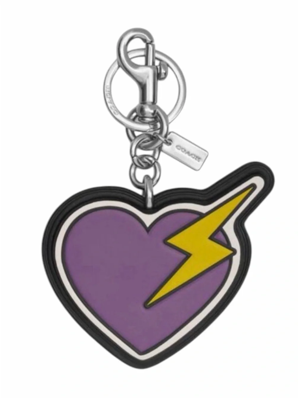 Coach Smooth Leather Heart Bolt Bag Charm In Purple With Black & Yellow NWT